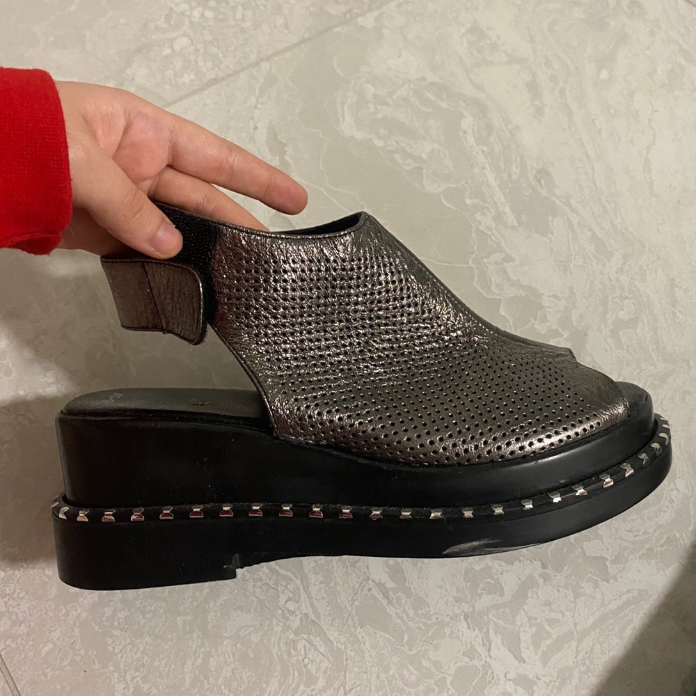 Silver Metallic Platform Sandals w/ Velcro